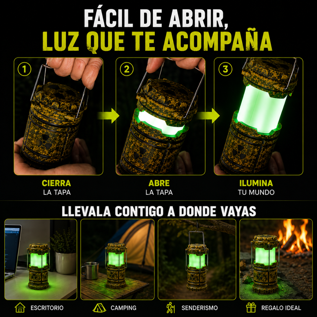 Lámpara reactor nuclear iluminando un escritorio