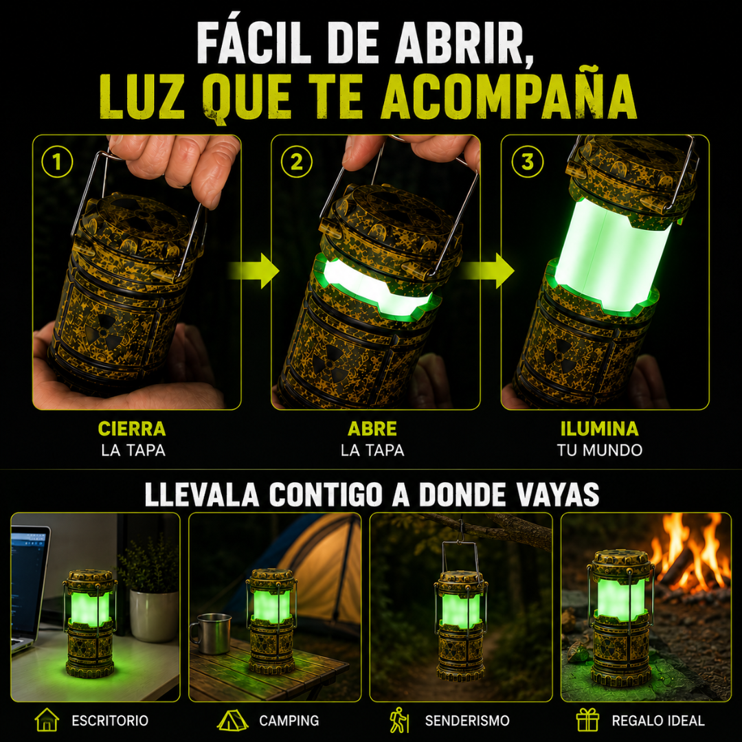 Lámpara reactor nuclear iluminando un escritorio